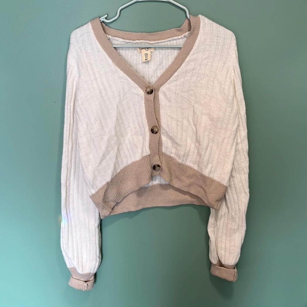 Jessica Simpson button up sweater white/khaki size medium
